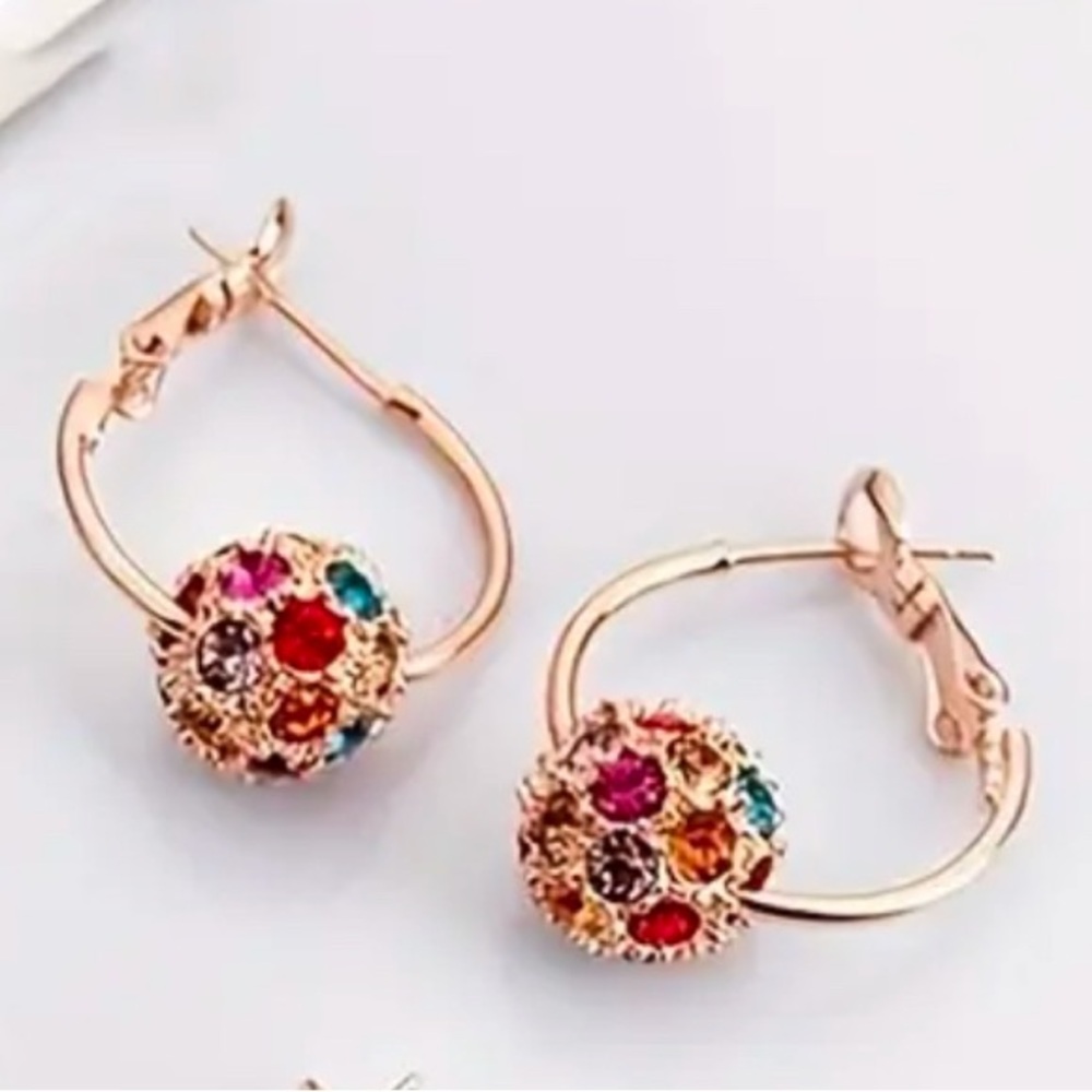 Gold Tone Multicolor Hoop Earrings